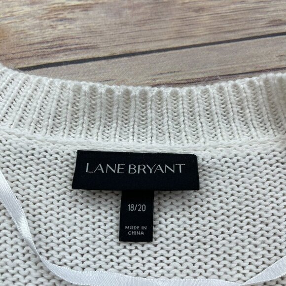 Lane Bryant Womens Sweater 18/20 White Long Sleeve Black Ribbon Lace Up - Picture 4 of 8